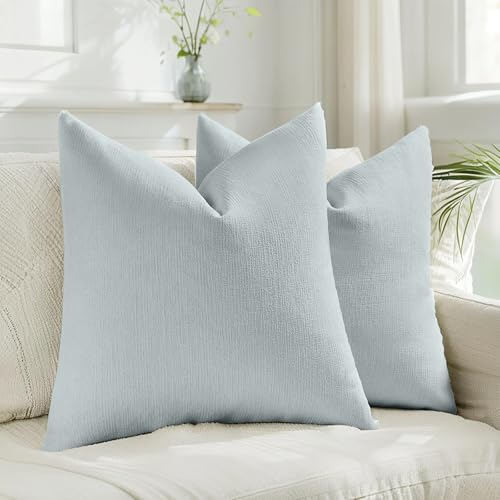HAUSSY Pack of 2 Faux Linen Throw Pillow Covers 26x26 Inch, Dusty Blue - color: Dusty Blue, size: 26" x 26" (Pack of 2)