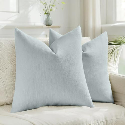 HAUSSY Pack of 2 Faux Linen Throw Pillow Covers 22x22 Inch, Dusty Blue - color: Dusty Blue, size: 22" x 22" (Pack of 2)