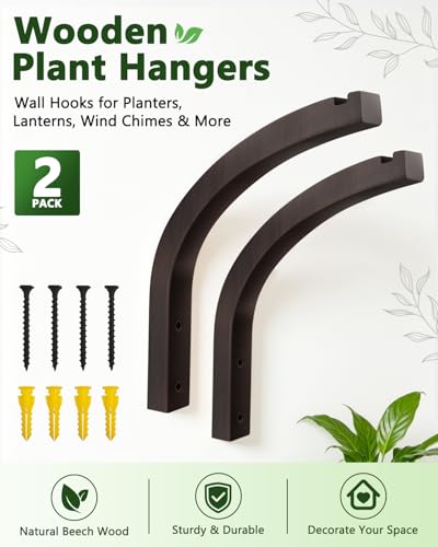 Stylish Wooden Plant Hanger – 2 Pack, 8-Inch Indoor/Outdoor Wall Hooks for Hanging Planters, Flower Pots, Lanterns, and Wind Chimes – Premium Beech Wood Home Decor - style: 6-Arc Style(2Pack)