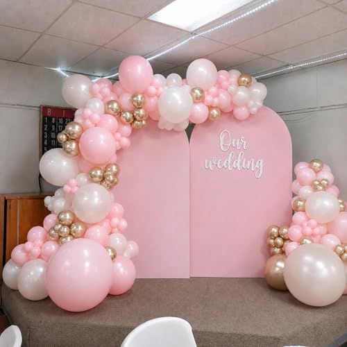 Pink and Gold Balloons, 12 Inch Pastel Light Pink and Pearl Sand White Latex Balloon with Metallic Champagne Gold Beige Balloon for Boho Princess Women Birthday Baby Bridal Shower Wedding Engagement - color: Baby Pink White Gold