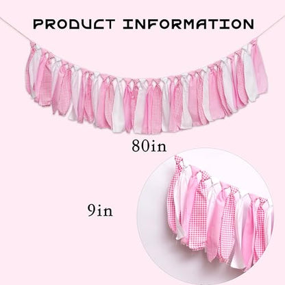 Pink and White Gingham Banner/Garland - color: Pink