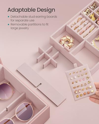 SONGMICS 2-Layer Jewelry Box with Handle, Removable Tray, Floating Effect - color: Jelly Pink