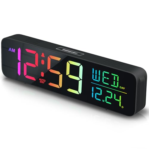 Peakeep Large Display Digital Alarm Clock for Bedroom with Date Day of Week - color: Black and Multicolor
