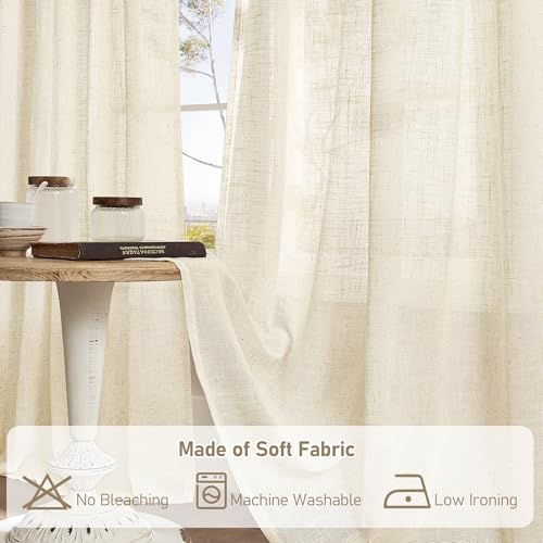 LAMIT Short Linen Window Curtains 30 Inches Long 2 Panels, 34 x 30 Inch - color: Beige, size: 34"W x 30"L (Pack of 2)