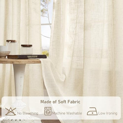 LAMIT Short Linen Window Curtains 30 Inches Long 2 Panels, 34 x 30 Inch - color: Beige, size: 34"W x 30"L (Pack of 2)
