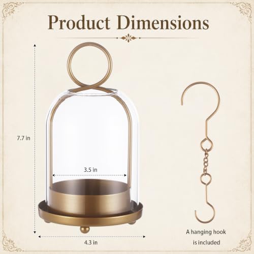 Hurricane Candle Holder, 7.7 x 4.3 in Farmhouse Metal Hurricane Holder with Glass Chimney & Hanging Hook for Table Centerpiece, Hanging Lantern for Home Wedding Decor