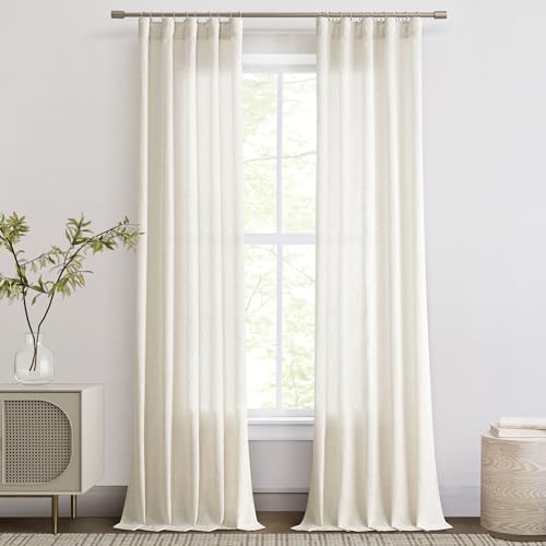 Joywell Linen Narrow Curtains 38x84 Inch for Living Room Hook Belt Cream - color: Natural, size: 38"W x 84"L (Pack of 2)