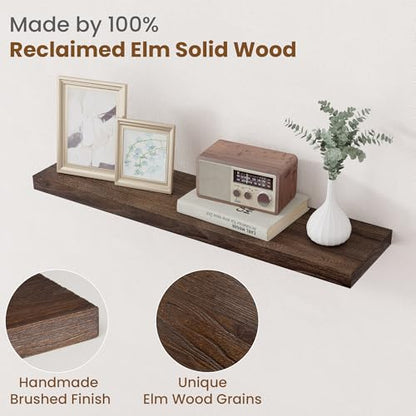 Floating Shelves for Wall, 8" Deep Elm Wood Shelves, 32in Set of 2, Walnut - color: Walnut, size: Flat Edge, 32inch, 2Packs