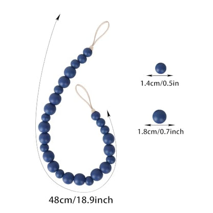 Boho Wood Bead Curtain Tiebacks Curtain Holdbacks with Hooks - color: Navy Blue