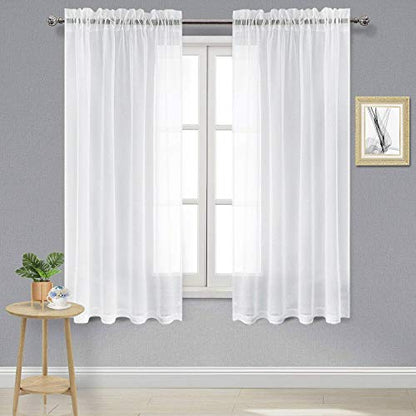 DWCN White Sheer Curtains 63 Inch Long for Living Room Rod Pocket 2 Panels - color: White, size: 52"W x 63"L (Pack of 2)