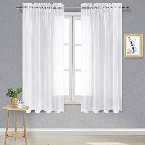 DWCN White Sheer Curtains 63 Inch Long for Living Room Rod Pocket 2 Panels - color: White, size: 52"W x 63"L (Pack of 2)