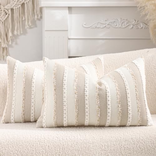 Boho Jacquard Throw Pillow Covers 12x20 Inch Set of 2 Beige Khaki - color: Beige+khaki, size: 20" x 12" (Pack of 2)