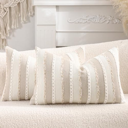 Boho Jacquard Throw Pillow Covers 12x20 Inch Set of 2 Beige Khaki - color: Beige+khaki, size: 20" x 12" (Pack of 2)