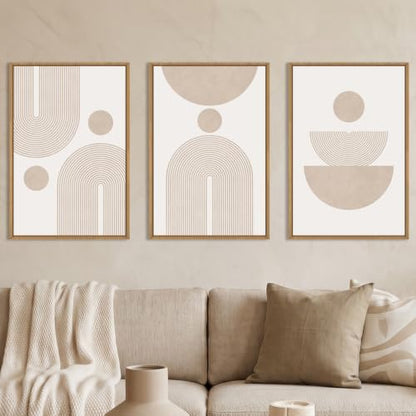 Large Boho Neutral Beige Framed Canvas Wall Art Set-24"x36"x3 - color: Boho Beige Arch Wall Art, size: 24"Lx36"W