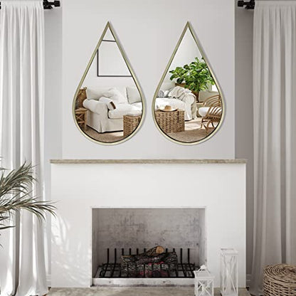BAODANFU Wall Mirror Decorative Mirrors Mounted Decor Rain Tear Drop Shape Wall-Mounted Gold for Bedroom Living Room Entryway Bathroom Vanity(Gold, 1-Pack)