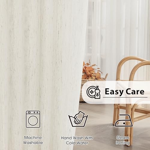 FMFUNCTEX Beige Linen Sheer Curtains, 84 Inches, 2 Panels for Bedroom - color: Rod Pocket| Natural, size: 52"W x 84"L (Pack of 2)