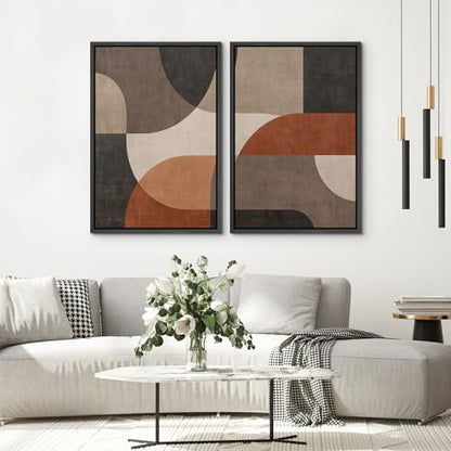 SIGNWIN Framed Canvas Print Wall Art Set Earth Tone Abstract Geometric Shapes Illustrations Graffiti & Street Art Modern Art for Living Room, Bedroom, Office - 16"x24"x2 Black - color: A16-2604-edw12, size: 16"x24"x2 Panels Black