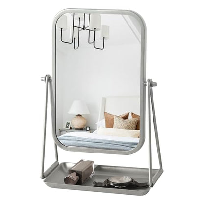 Small Desk Mirror with Storage Tray Tabletop Vanity Mirror Silver - color: Rectangular-silver