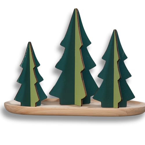 Your Heart's Content Set of 3 Celadon Interlocking Wood Trees, Blue Green Color Combination, Sustainable Holiday Decor, Christmas Tree Figurines, Vintage Mantel (Set 3 Celadon) - color: Set 3 Celadon