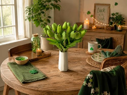 Mandy's 20 Stems Green Artificial Tulip Flowers for Home Centerpieces - color: Green