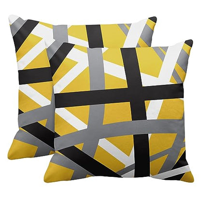 Emvency Throw Pillow Covers Set of 2, 16 x 16 Inch, Striped Retro Yellow - color: Yellow, size: 16" x 16" (Pack of 2)