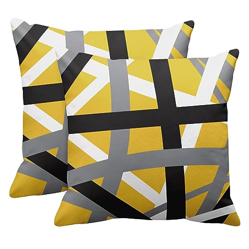 Emvency Throw Pillow Covers Set of 2, 16 x 16 Inch, Striped Retro Yellow - color: Yellow, size: 16" x 16" (Pack of 2)