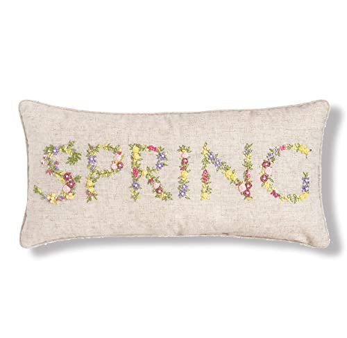 Floral Flower Font Spring Embroidered Ribbon Art Accent Pillow, 12" x 24"