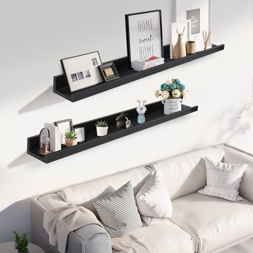 Muzilife 45.3" Large Floating Shelves Wood Wall Shelf with Lip, 2Pcs, Black - color: Black, size: 45.3"