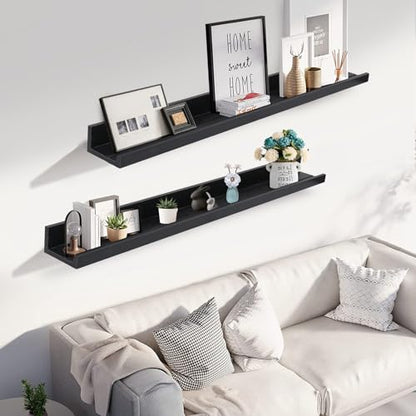 Muzilife 45.3" Large Floating Shelves Wood Wall Shelf with Lip, 2Pcs, Black - color: Black, size: 45.3"