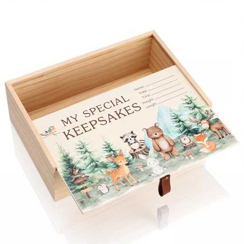 Thyle Wooden Baby Keepsake Box Jungle Animal Memory Newborn Baptism Gift - style: Jungle Animal
