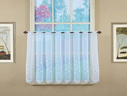 Today's Curtain, Samantha Embroidered Sheer Tier 36", White, 59" W x 36" L - color: White, size: 59"W x 36"L (Pack of 1)
