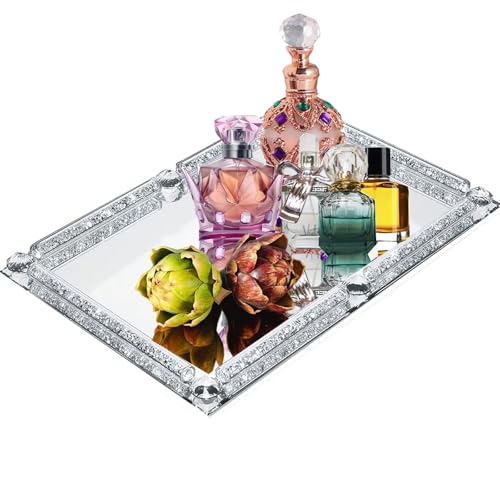 Large Crystal Tray, 15.7"x11.8" Silver Rectangular Perfume Tray - color: Silver C