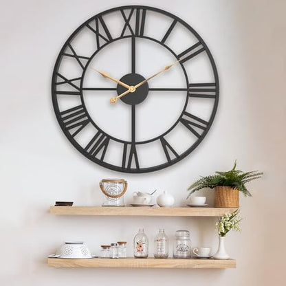 30 Inch Extra Giant Black Metal Roman Numeral Large Wall Clock - color: Black, size: 30 Inch