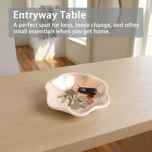 Ceramic Ring Dish, Jewelry Trinket Tray for Rings and Earrings - color: Iridescent Pink