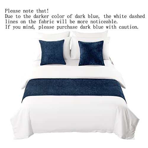 AMBERIS Bed Runner Dark Blue, Chenille Soft No Fading Modern Bed Scarf (Pillowcases Sold Separately) - color: Dark Blue, size: 7'10" x 1'8" (for 1.8m Bed)
