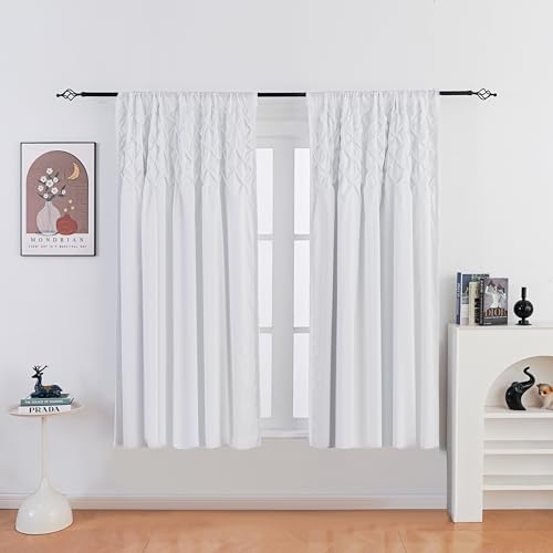Ruffle Pintuck Diamond Textured Window Curtains, Thermal Insulated Blackout Window Curtains, Traditional Glam & Farmhouse Window Decor (White, 52" W x 63" L) - color: White, size: 52"W x 63"L (Pack of 2)