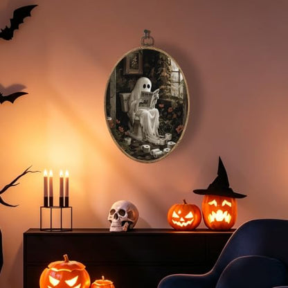 Halloween Bathroom Ghost Oval Wall Art, Halloween Pictures Wall Decor - color: Bathroom Ghost-5