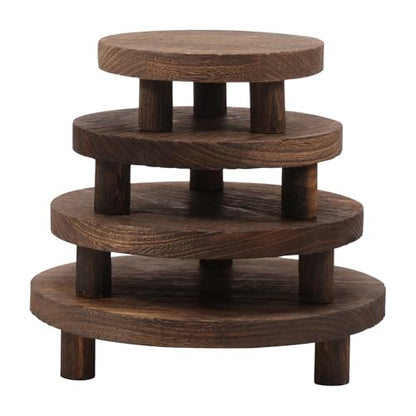 4 Pcs Small Wooden Risers Plants Stand, 5" 6" 7" 8" Pedestal Plant Display Risers Stool for Decor, 4 Tiered Round Flower Pot Pedestal Holder for Desktop Counter Room Indoor Outdoor
