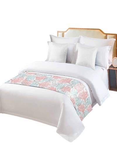 DecorLovee Red Blue Coral Coastal Bed Runners for Queen Size Bed, Beach Bed Throws for Foot of Bed, Nautical Bed Runner - color: Red Blue Coral, size: 83"x20" for Queen Bed