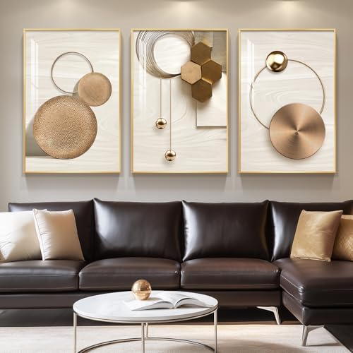 Large Framed Modern Luxury Gold Wall Art for Living Room, 3 Piece 24x36 In - color: Gold Circle Trio, size: 24" W x 36" H x 3 pieces