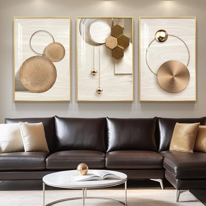 Large Framed Modern Luxury Gold Wall Art for Living Room, 3 Piece 24x36 In - color: Gold Circle Trio, size: 24" W x 36" H x 3 pieces