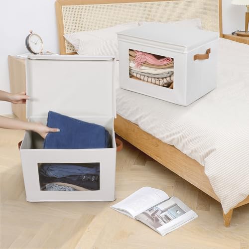 Univivi Fabric Storage Bins with Lids for Clothes 3 Pack, Beige - color: Light Beige