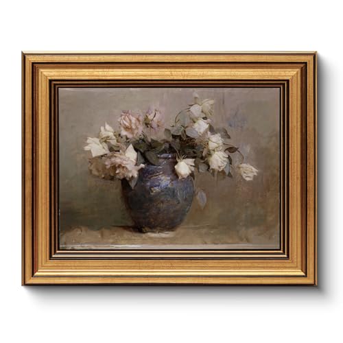 HUARCEY Framed Canvas Wall Art, Classical Roses Floral Prints, 8x10 Inch - color: Roses in Vase, size: 10"L x 8"W