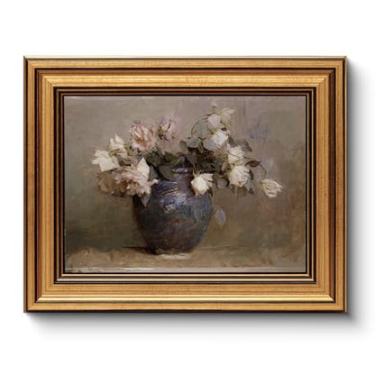HUARCEY Framed Canvas Wall Art, Classical Roses Floral Prints, 8x10 Inch - color: Roses in Vase, size: 10"L x 8"W