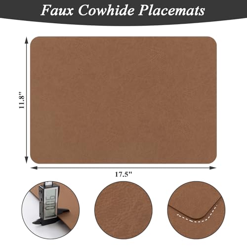 SHACOS Faux Leather Placemats Set of 8 Place Mats Table Mats, Camel Brown - color: Camel Brown