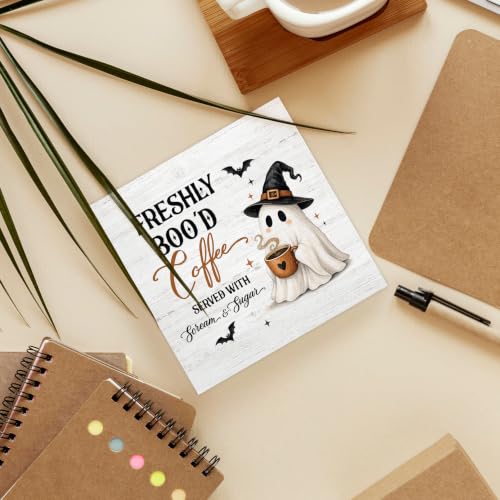 Halloween Freshly Boo'd Coffee Ghost Wood Box Sign Desk Decor 5X5 - color: Witchy Coffee