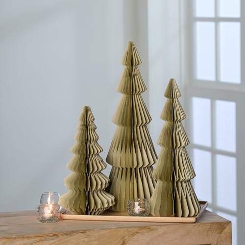 Winter Honeycomb Set of 3 Paper Trees (Large Set 3 Moss) - color: Large Set 3 Moss