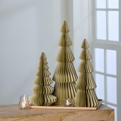 Winter Honeycomb Set of 3 Paper Trees (Large Set 3 Moss) - color: Large Set 3 Moss