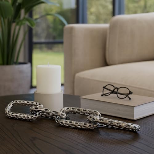 25x4 Pierced Metal 4-Chain Link Object, Silver - color: Silver