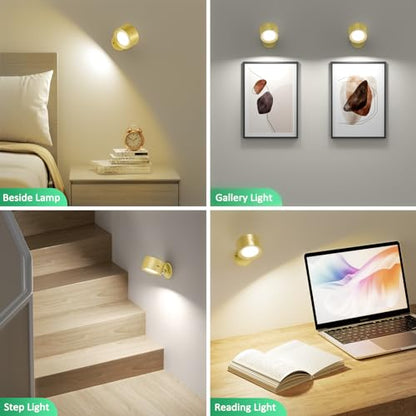 Racokky LED Wall Mounted Lights with Remote, Rechargeable Wall Sconces - color: Gold